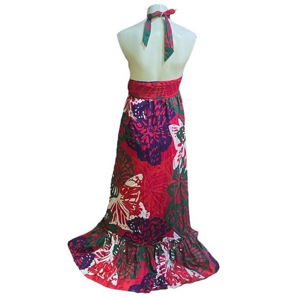 Ann Taylor Halter Dress Womens Multi Color Hawaiian Ruffle Hem Maxi Lined 2 - Picture 5 of 8